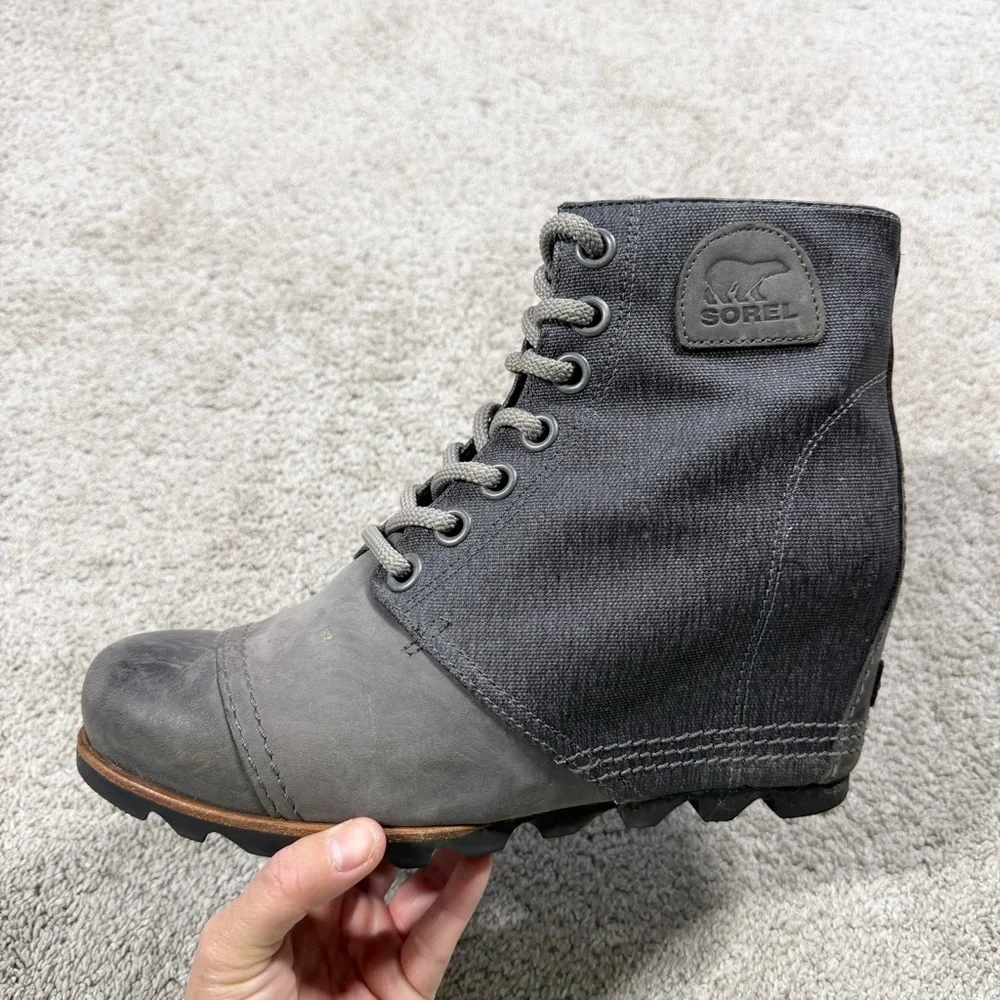 Sorel Women’s PDX Lexie Wedge Lace-Up Ankle Boots Bootie in Gray Quarry 10